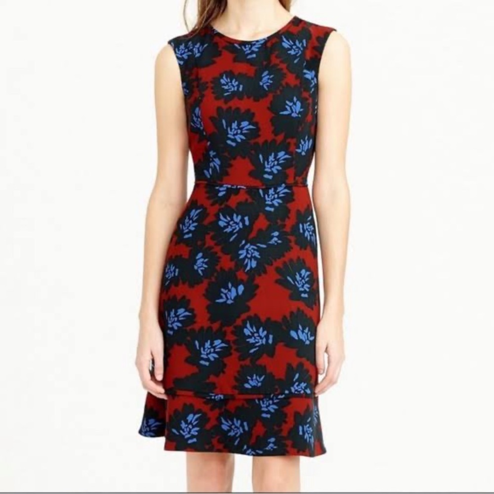 J. Crew Dress - Red and Blue Firework Fit and Flare Zip Floral Mini - Size 2